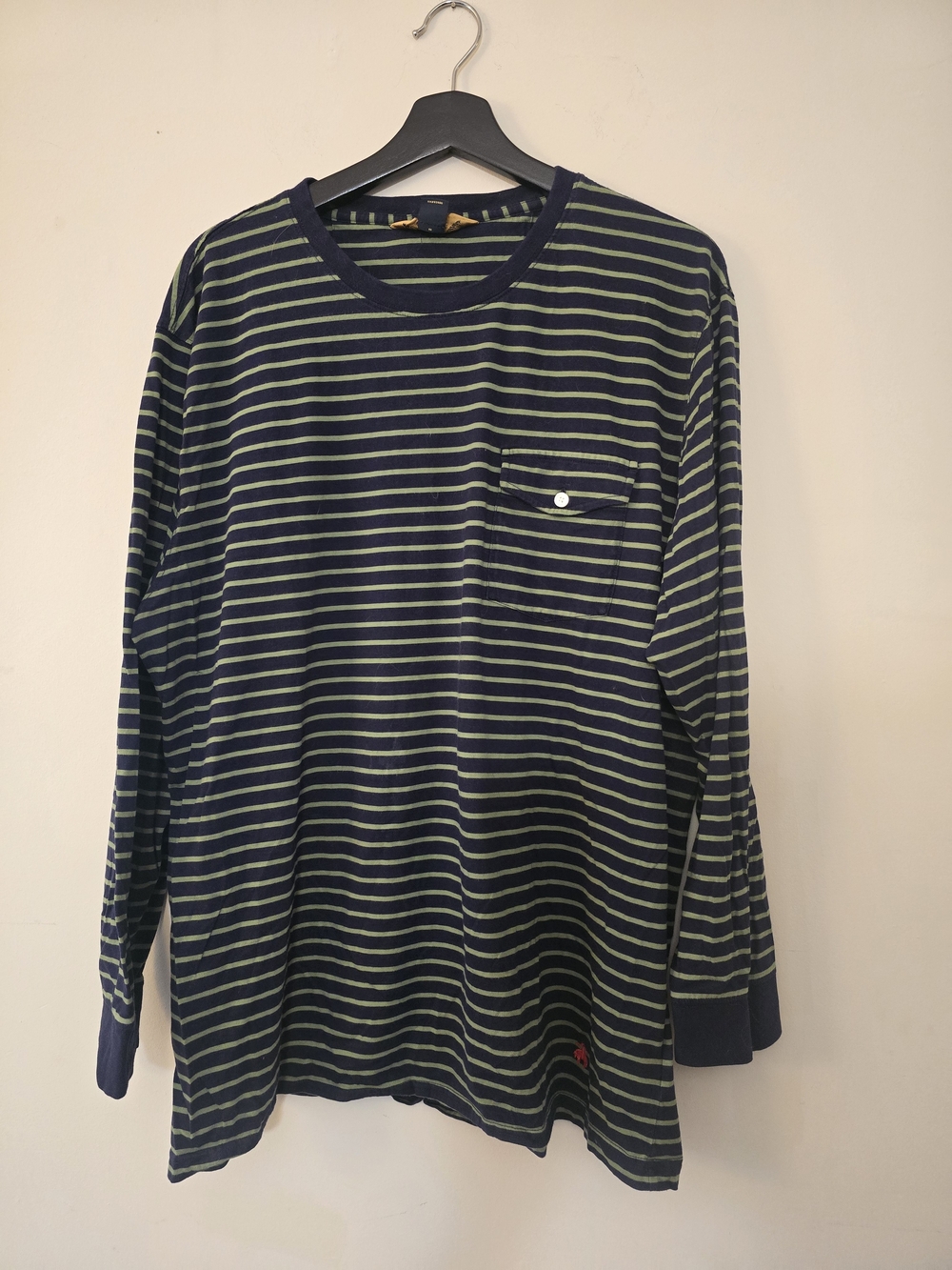 Brooks Brothers Navy & Olive Striped Long Sleeve Pocket Tee